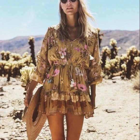 Spell & The Gypsy Collective Wild Bloom Long Sleeve Playdress, Mustard - Picture 6 of 16
